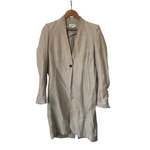 Helmut Lang Oatmeal Linen Blend Trench Style Jacket with Lamb Leather Trim, Sz P